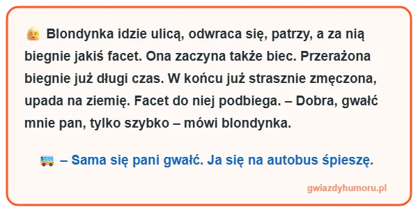 grafika do Dowcip blondynka spieszy sie na autobus