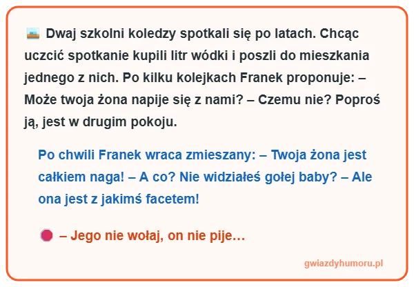 Super mem z tekstem kawału o dwóch szkolnych kolegach, którzy piją wódkę i nielubiącym alkoholu kochanku żony – gwiazdyhumoru.pl