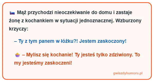 Super mem z tekstem kawału o mężu, który wraca do domu i nakrywa żonę z kochankiem oraz różnicy między zdziwieniem a zaskoczeniem – gwiazdyhumoru.pl