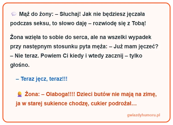 Zajefajny i śmieszny mem z tekstem kawału o żonie, mężu i głośnym jęczeniu o domowych wydatkach w łóżku – gwiazdyhumoru.pl