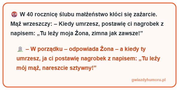 Jaja do kwadratu – śmieszny mem z tekstem czarnego kawału o kłótni małżeńskiej na 40 rocznicę ślubu i złośliwych napisach na nagrobkach - gwiazdyhumoru.pl"